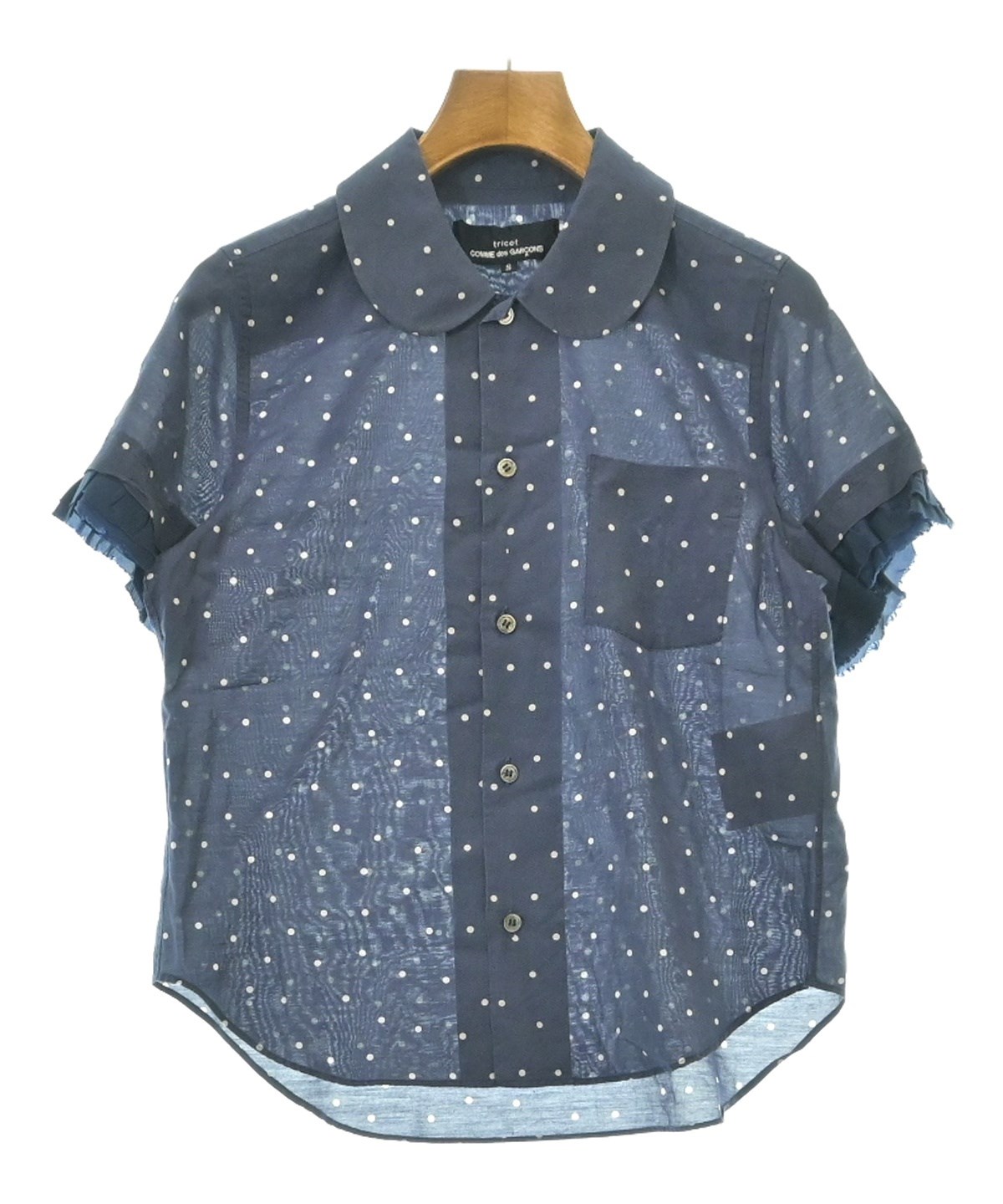 【トリココムデギャルソン】AD2002 シャツ　丸襟　ベルト　花柄　紺　M tricot COMME des GARCONS（トリココムデギャルソン）ブラウス 紺