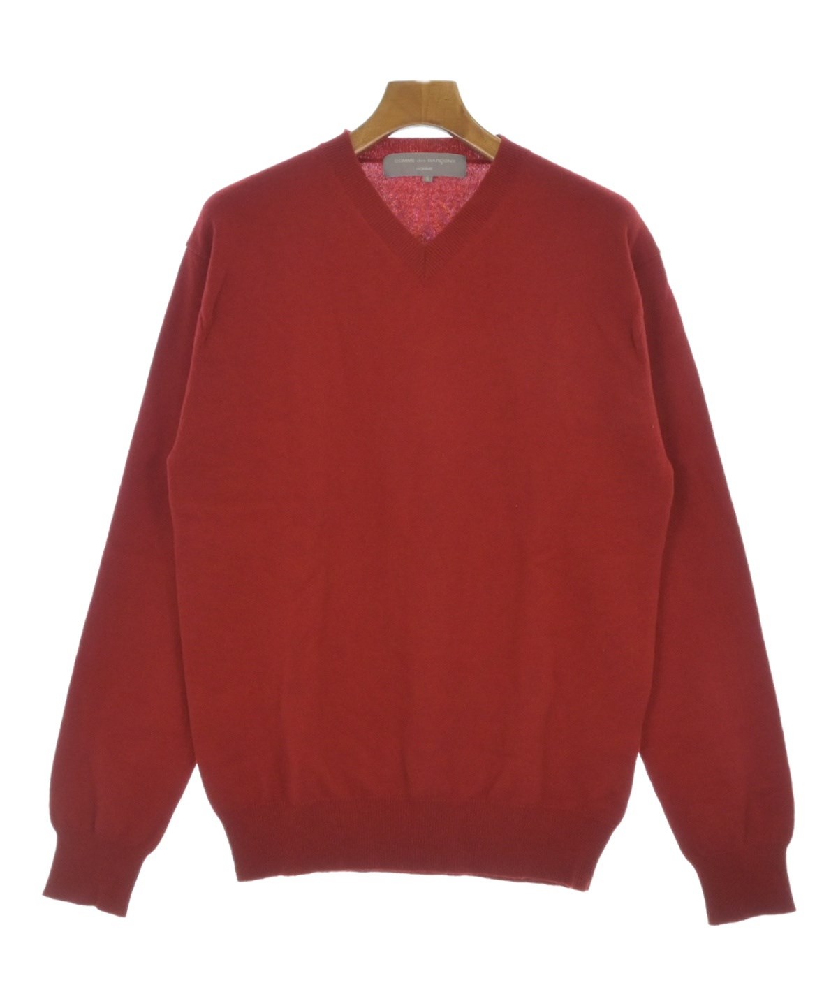 【美品】コムデギャルソン レッド Vネックセーター サイズL WooL100 赤 ラインストーン】プレイコムデギャルソン Vネックニット (COMME des