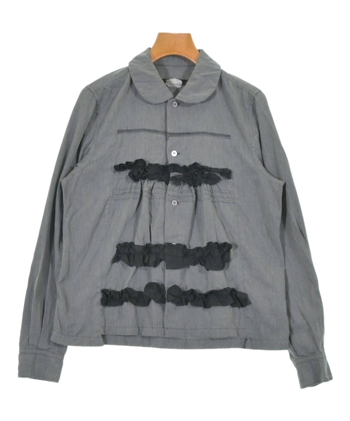 COMME des GARCONS COMME des GARCONS / コムコム | 2010AW | ウール リボン ラウンドカラー シャツ | S | グレー | レディース コムデギャルソン PLAY レディース ロング Tシャツ 長袖 グレー (COMME