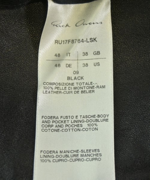 Rick Owens（リックオウエンス）ライダース 黒 サイズ:48(L位) メンズ/2200660967011