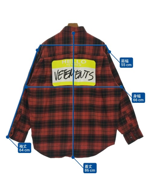 VETEMENTS（ヴェトモン）カジュアルシャツ 赤 サイズ:S メンズ/2200665795077
