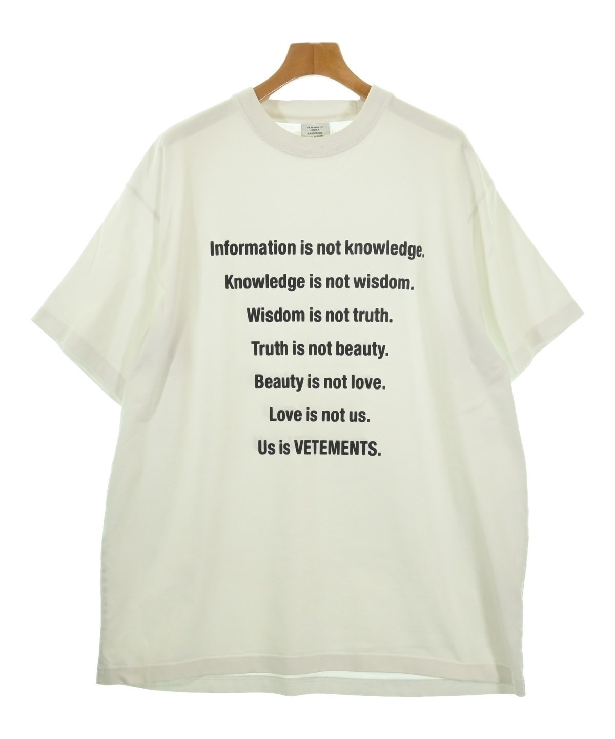 VETEMENTS（ヴェトモン）Tシャツ・カットソー 白 サイズ:S メンズ