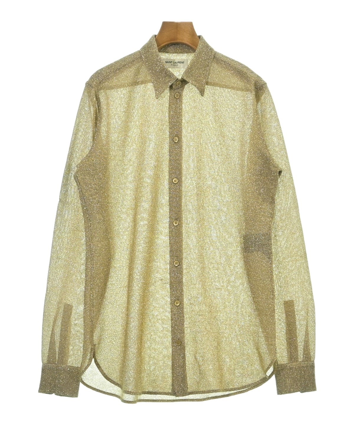 SAINT LAURENT PARIS ラッフル ブラウス ゴールドシャツ リンクル