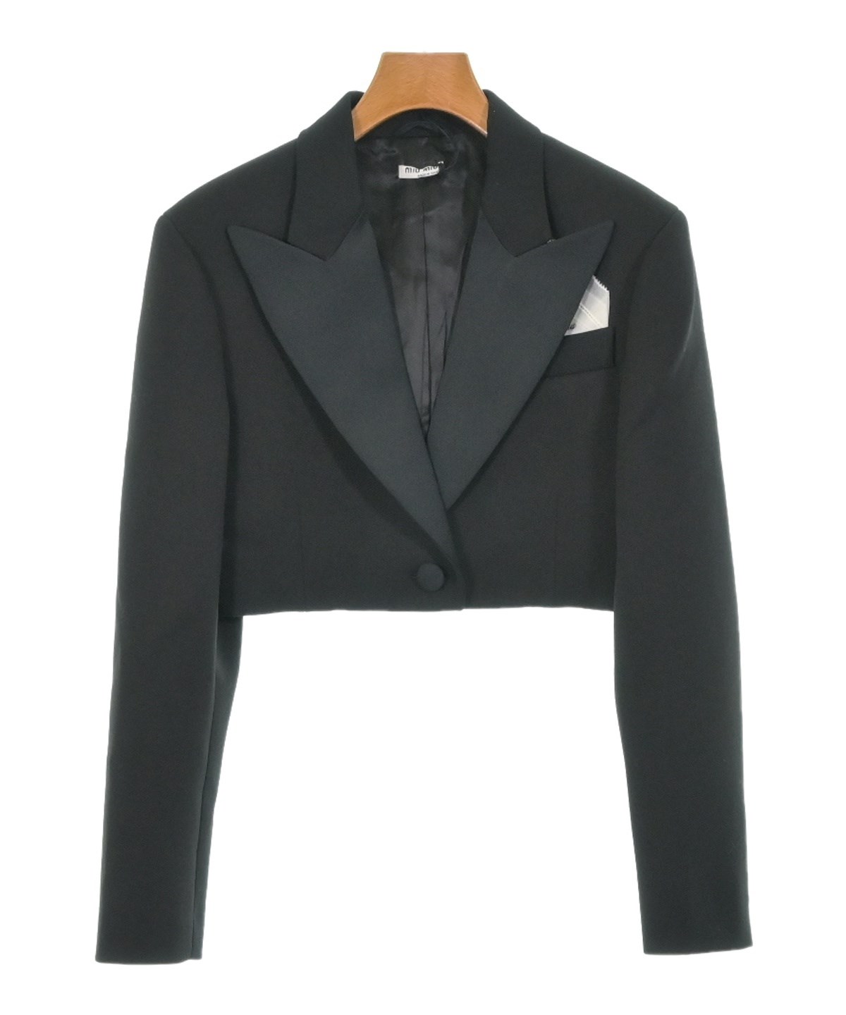 美品ꕥミュウミュウ シルク混 テーラードジャケット ブラック 総柄 レディース Miu Miu（ミュウミュウ）テーラードジャケット 黒 サイズ:36(XS位