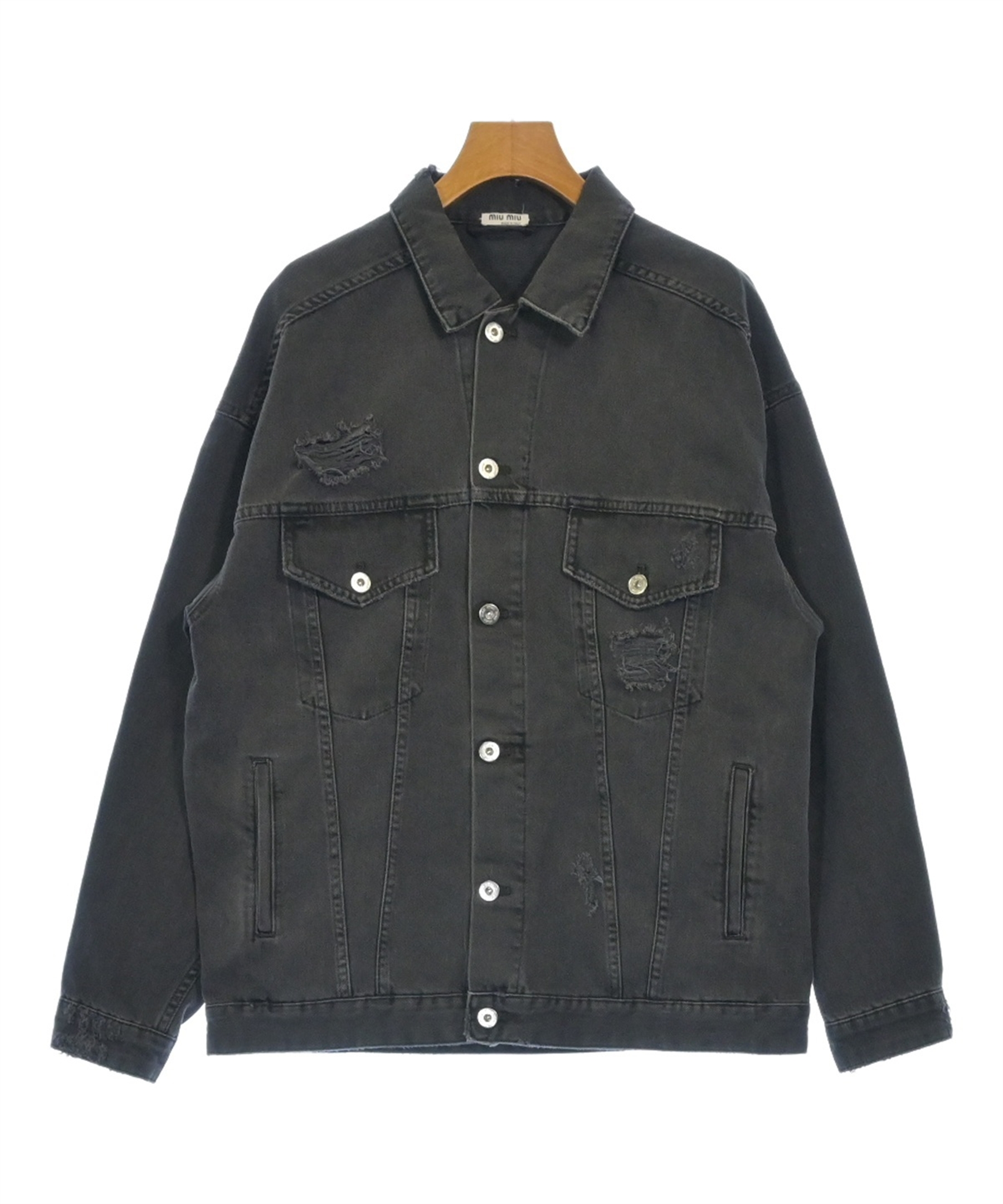 miu miu ミュウミュウ ジャケット ブラック 黒 ペプラム フレア Miu Miu（ミュウミュウ）デニムジャケット 黒 サイズ:36(XS位