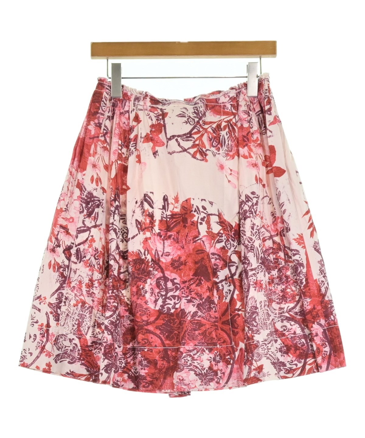 miu miuミュウミュウ　シルク　膝丈フレアスカート　オレンジ黒総柄　38M Miu Miu（ミュウミュウ）ひざ丈スカート 赤 サイズ:38(S位