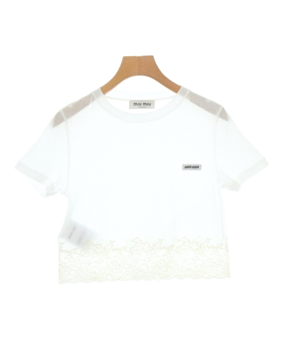 シマ！美品:Miu Miu ホワイト Tシャツ ポケット付き Miu Miu（ミュウミュウ）Tシャツ・カットソー 白 サイズ:XS レディース