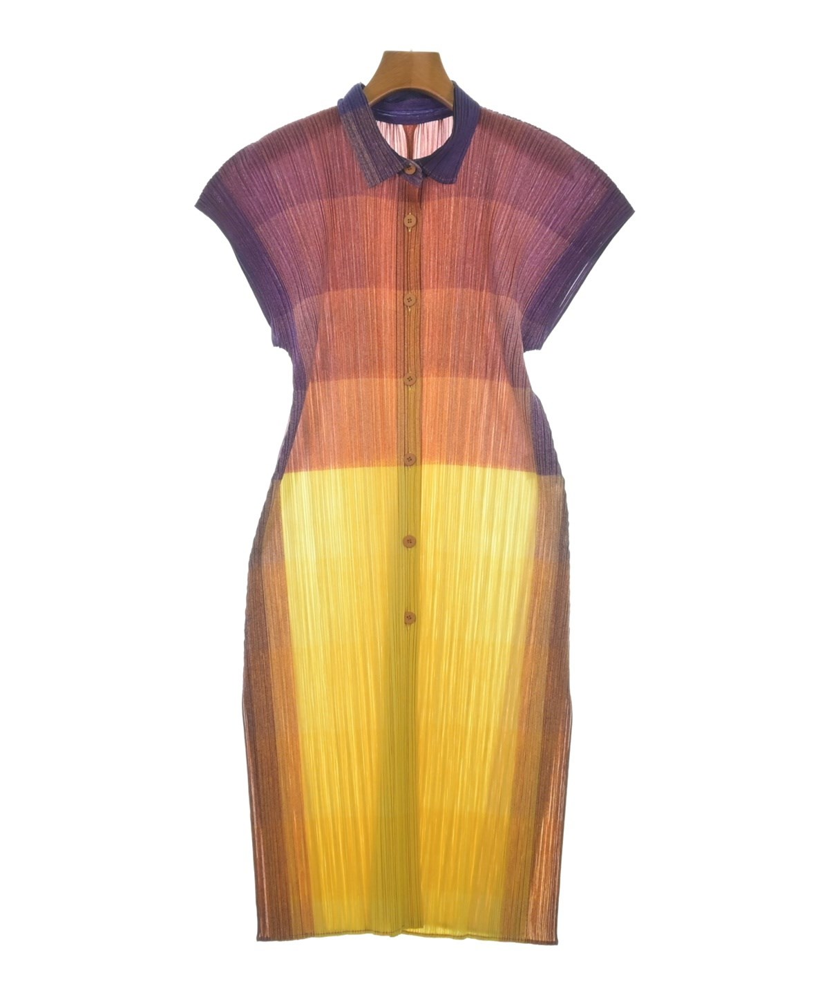 PLEATS PLEASE（プリーツプリーズ）シャツワンピース 黄 サイズ:5(XXL