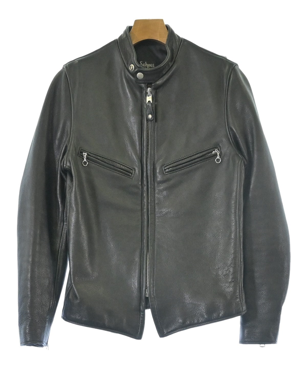 Schott ブラックレザーライダースジャケット　サイズ34 Schott◇ダブルライダースジャケット/34/レザー/BLK/無地/613XX