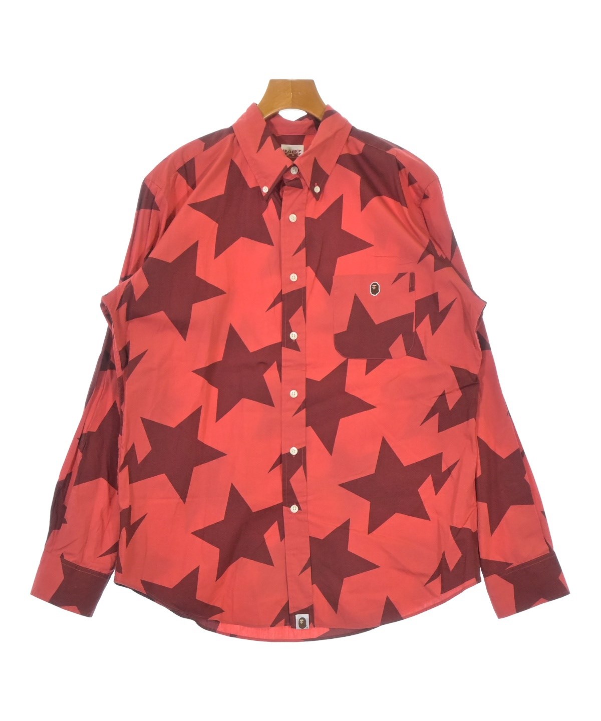【希少・初期】A BATHING APE スター総柄シャツ 赤 M 00s 裏原 A BATHING APE（アベイシングエイプ）カジュアルシャツ 赤 サイズ:L