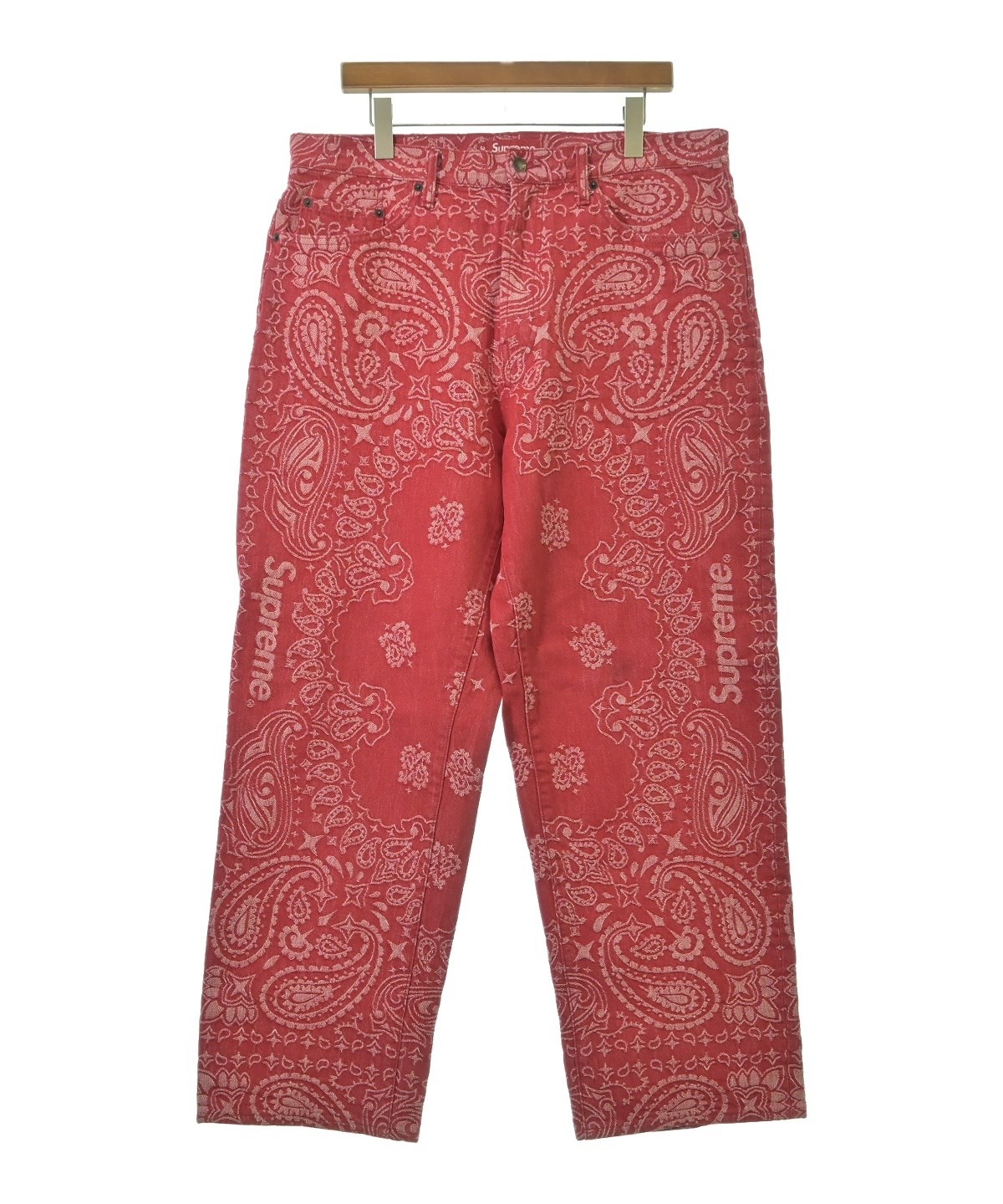 Supreme シュプリーム 赤レザーパッチ デニムパンツ ジーンズ Supreme