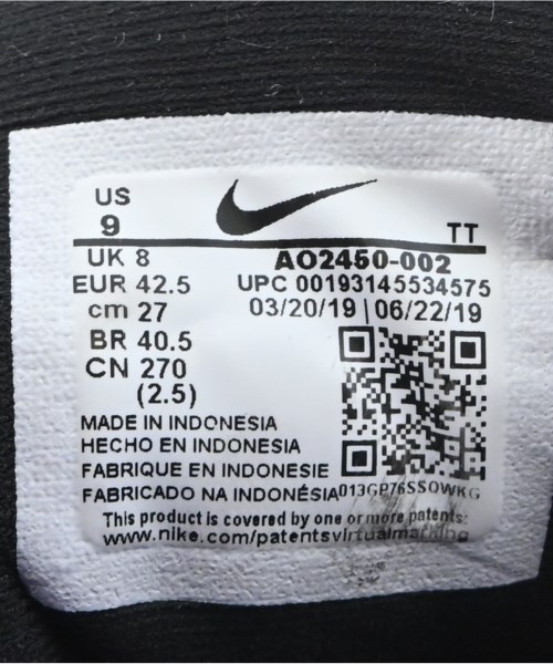 NIKE（ナイキ）スニーカー 黒 サイズ:27cm メンズ/2200711609013