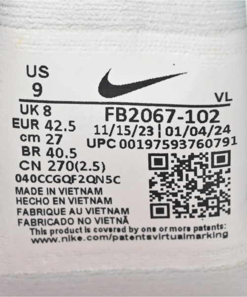 NIKE（ナイキ）スニーカー 白 サイズ:27cm メンズ/2200664752132