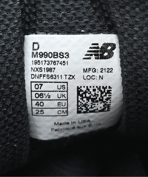 New Balance（ニューバランス）スニーカー 黒 サイズ:25cm メンズ/2200631282242