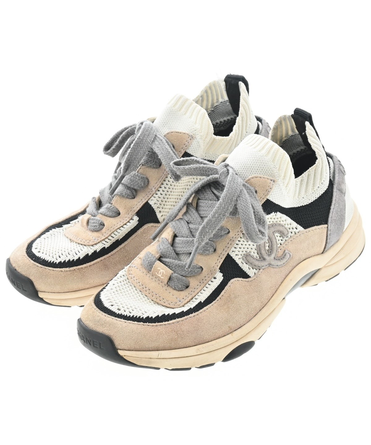CHANEL ベージュ/黒 レースアップスニーカー37サイズ CHANEL（シャネル）スニーカー ベージュ サイズ:EU37(23.5cm位