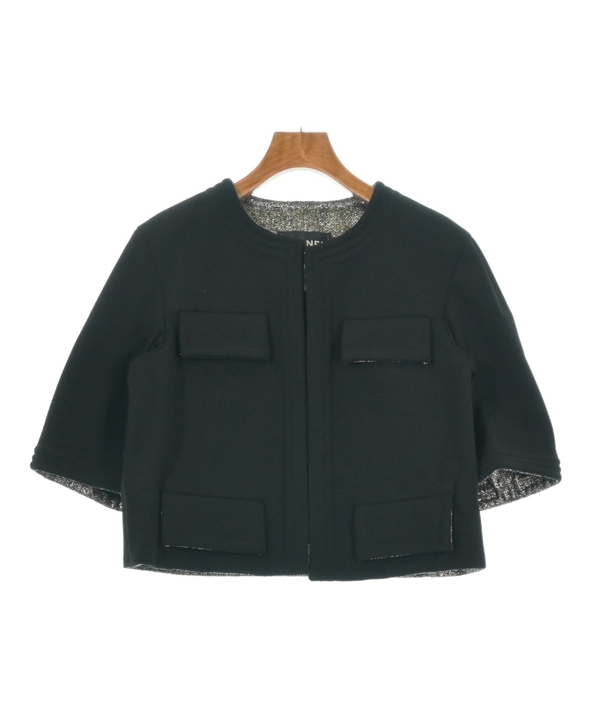 CHANEL ノーカラージャケット 36 ホワイト×ネイビー CHANEL（シャネル）ノーカラージャケット 黒 サイズ:36(XS位
