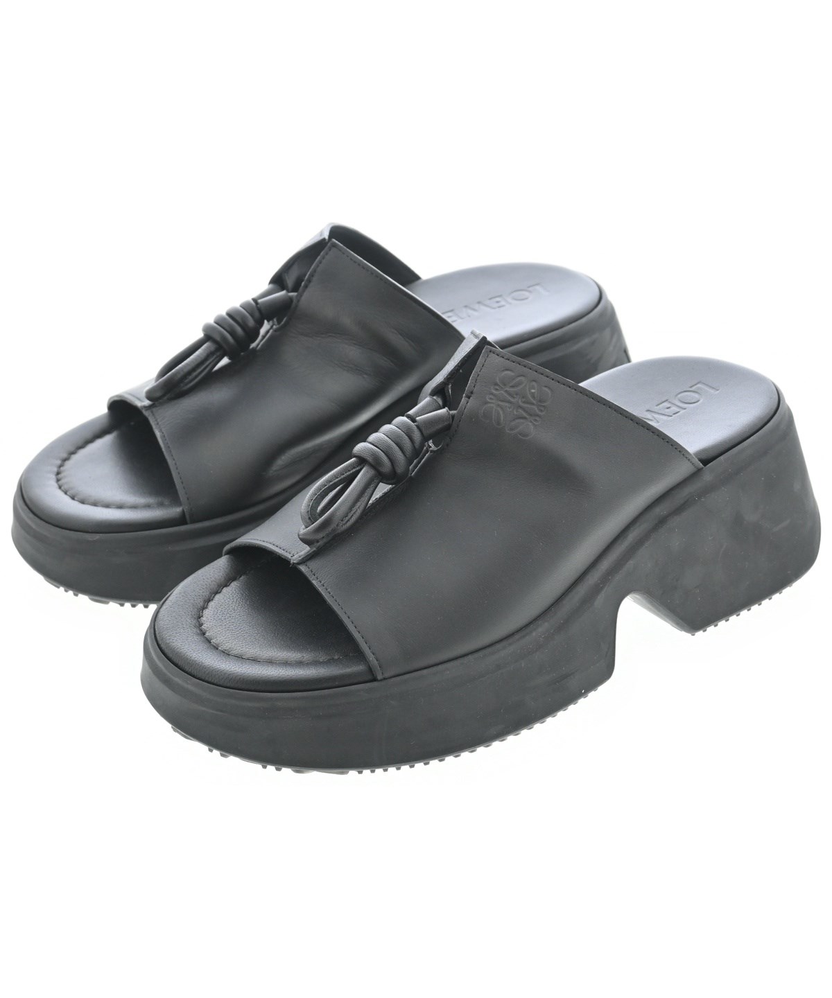 LOEWE ロエベ サンダル ブラック z96 美品 LOEWE ロエベ Ease アナグラム レザー サンダル トング