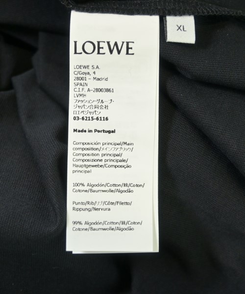 LOEWE（ロエベ）Tシャツ・カットソー 黒 サイズ:XL メンズ/2200620814232