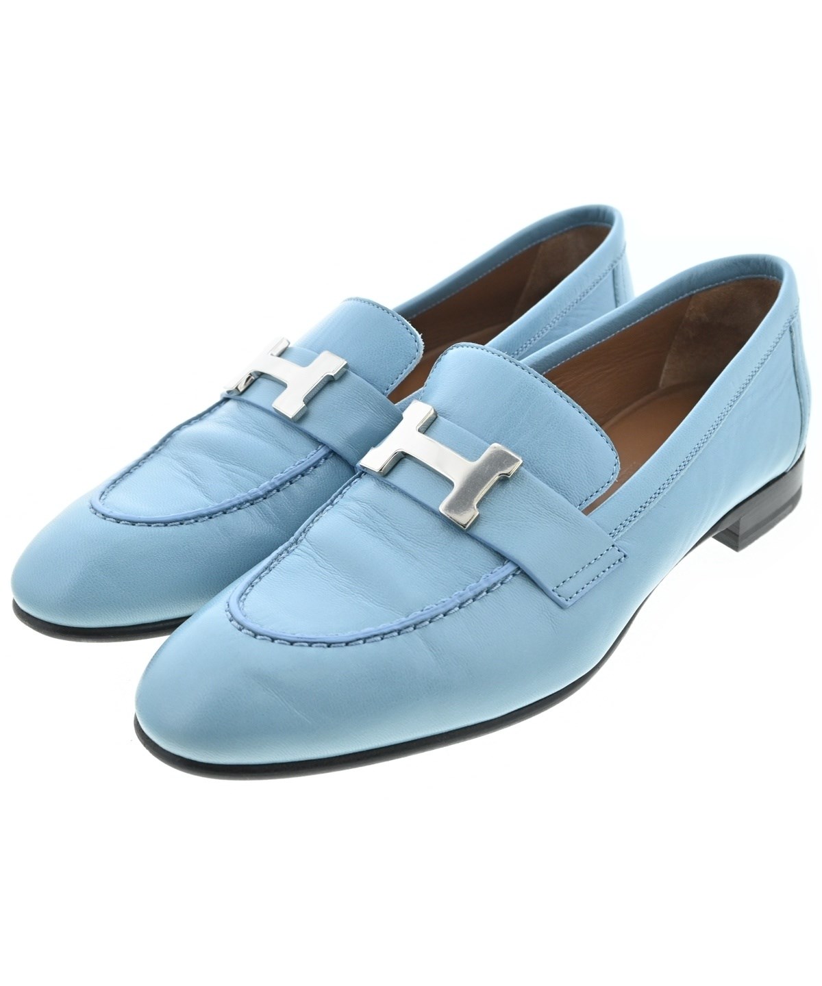 HERMES（エルメス）ドレスシューズ/ローファー 青 サイズ:EU35(21.5cm