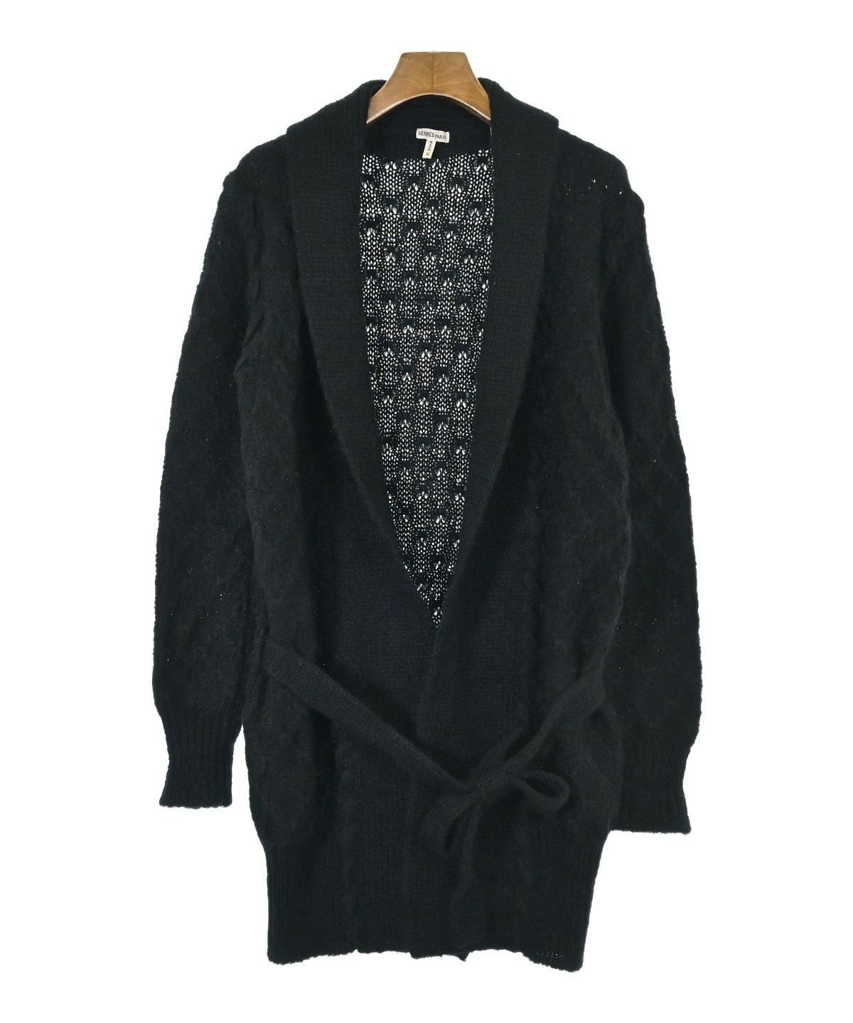 美品 HERMES 黒 ニット カーディガン シルク100％ サイズ38 闘牛 HERMES（エルメス）カーディガン 黒 サイズ:M レディース