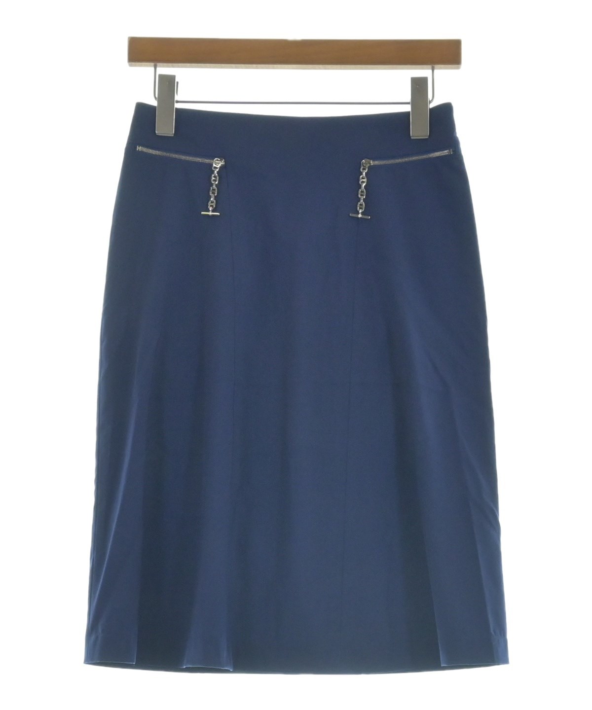 HERMES（エルメス）ひざ丈スカート 紺 サイズ:34(XXS位) レディース