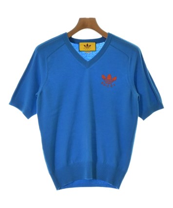 グッチ　アディダス Vネック 半袖ニット 青 GUCCI（グッチ）ニット・セーター 青 サイズ:XS メンズ/2200460021449