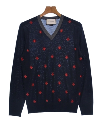 GUCCI/グッチ】 セーター ニット コットン100％ ネイビー/レッド