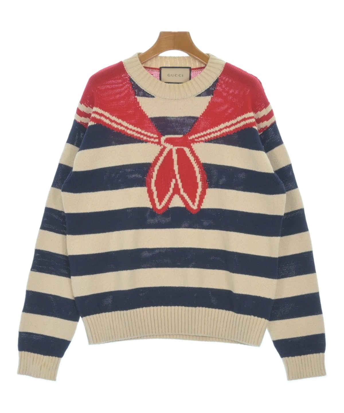 GUCCI グッチ ニット・セーター XS 白 【古着】【中古】【送料無料】 GUCCI - GUCCI グッチ ニット・セーター XS 紺x白(ボーダー) 【古着