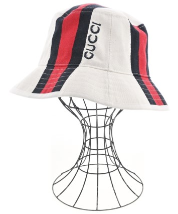 希少　GUCCI バケットハット　プリント　ビーチ　総柄　ホワイト　レッド　帽子 GUCCI（グッチ）ハット 白 サイズ:59cm レディース/2200581706201