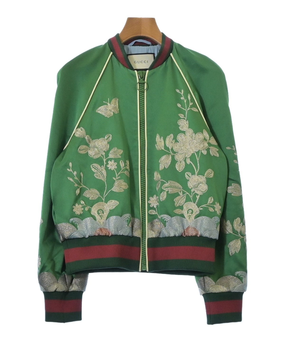 GUCCI グッチ スカジャン 緑 グレー 44 GUCCI（グッチ）スタジャン 緑 サイズ:44(L位) レディース