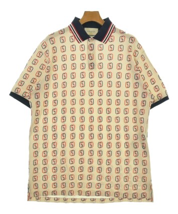 GUCCI ポロシャツ　総柄　L GUCCI（グッチ）ポロシャツ ベージュ サイズ:L メンズ