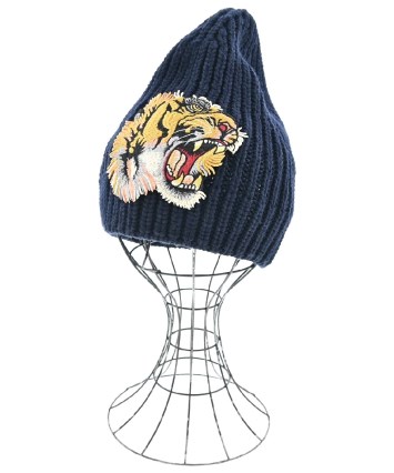 GUCCI（グッチ）ニットキャップ・ビーニー 紺 サイズ:M レディース
