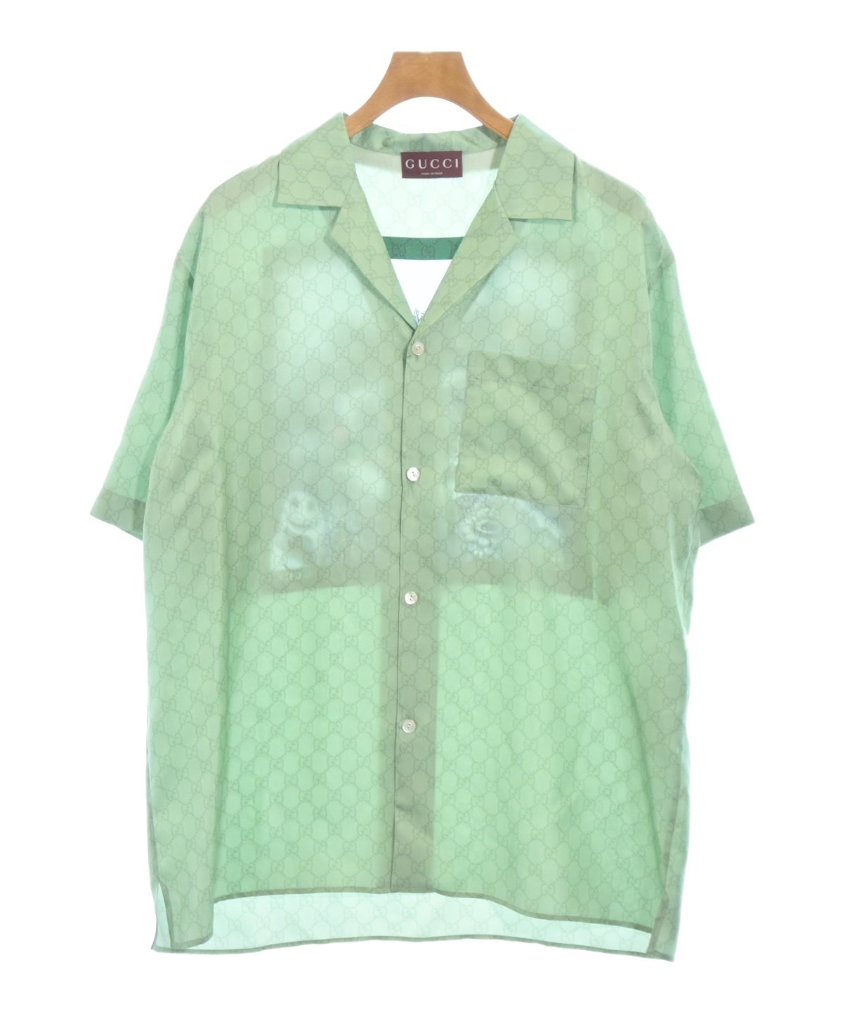 ●GUCCIグッチ2021年もの緑シルクブラウスシャツ 中古・古着通販】GUCCI (グッチ) シルクシャツ グリーン×アイボリー