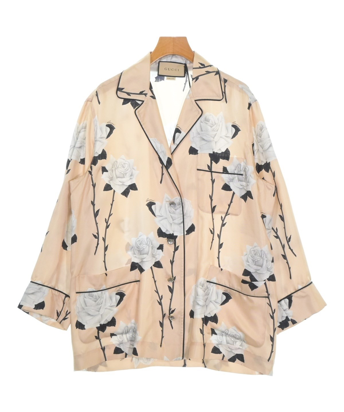 GUCCI花柄ベージュ長袖シャツ 40/15¾ GUCCI（グッチ）カジュアルシャツ ベージュ サイズ:38(S位) レディース