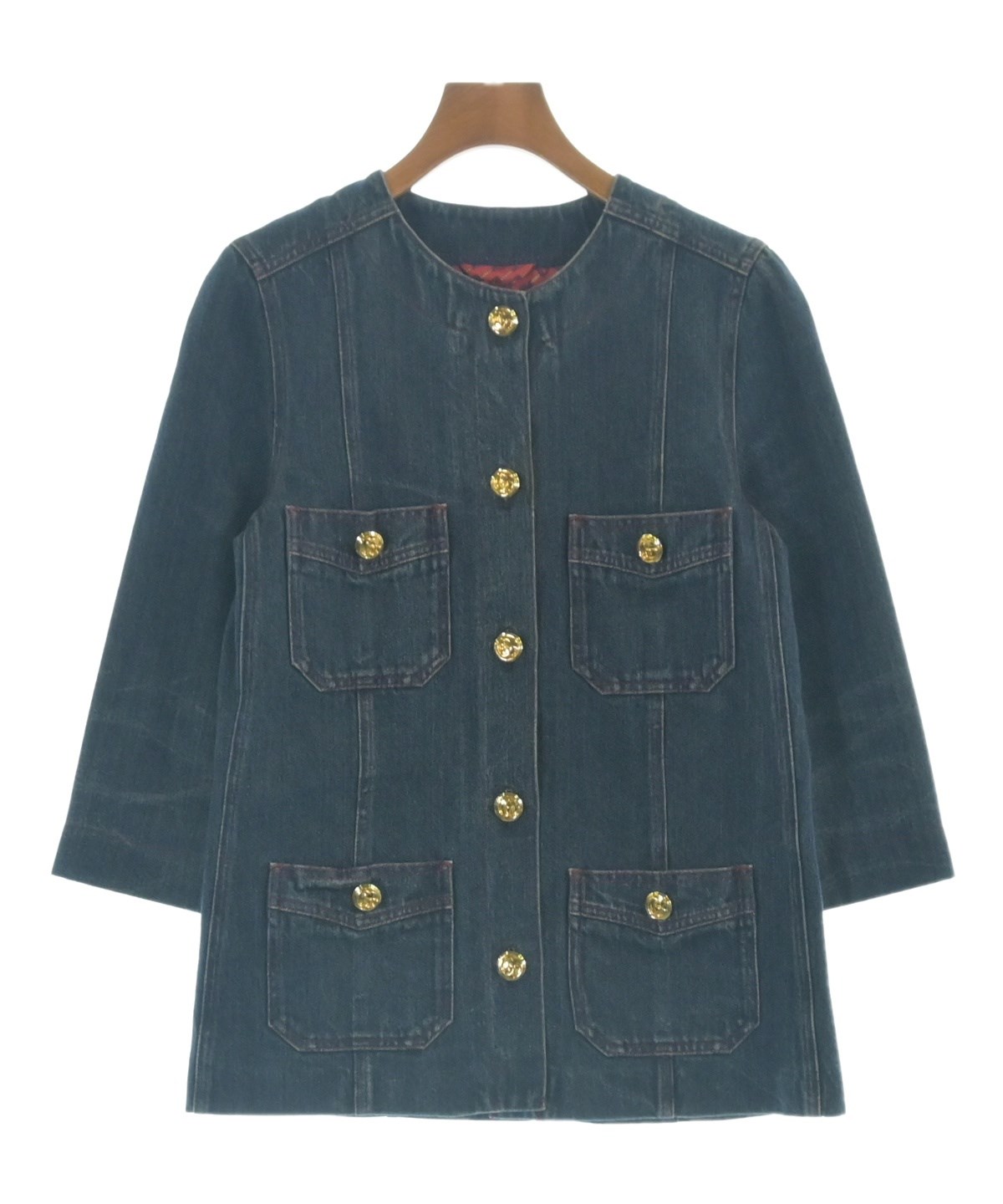 GUCCI（グッチ）ノーカラージャケット 紺 サイズ:36(XS位) レディース
