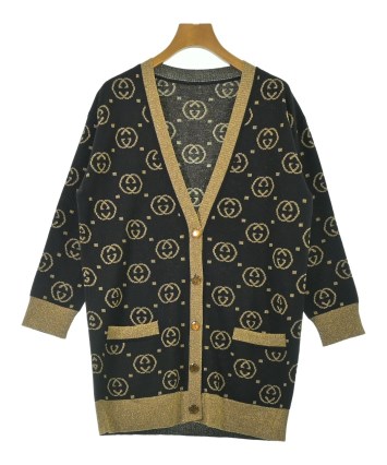 グッチ　ジップアップトップス　カーディガン　ゴールド金具　GGマーク　黒 GUCCI（グッチ）カーディガン 黒 サイズ:-(XL位) レディース