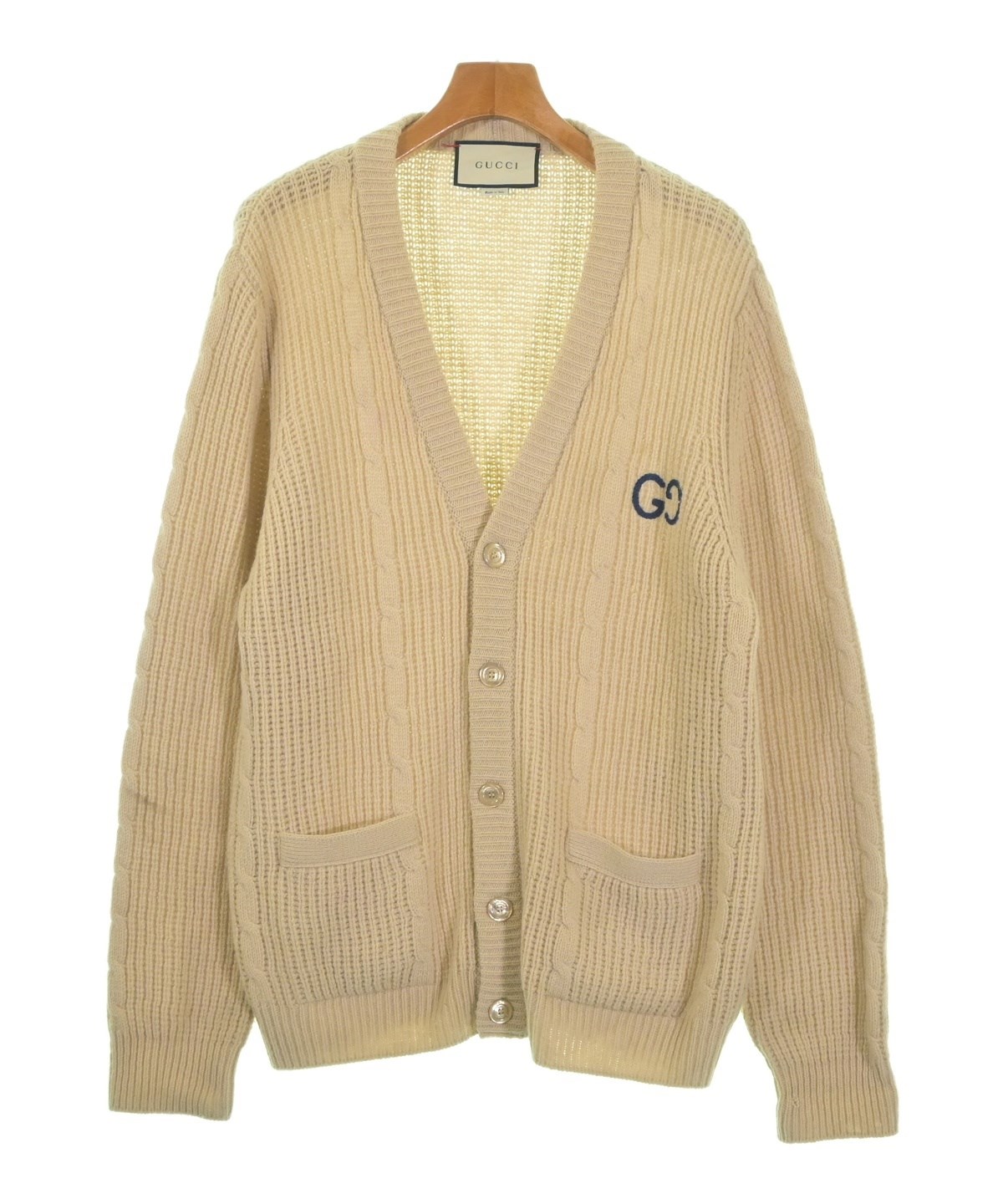 GUCCI ベージュ リブ編み カーディガン GUCCI（グッチ）カーディガン ベージュ サイズ:M メンズ/2200646531182