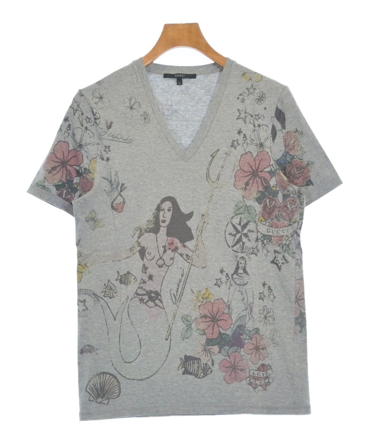 GUCCI 花柄 Tシャツ グレー GUCCI（グッチ）Tシャツ・カットソー グレー サイズ:L メンズ