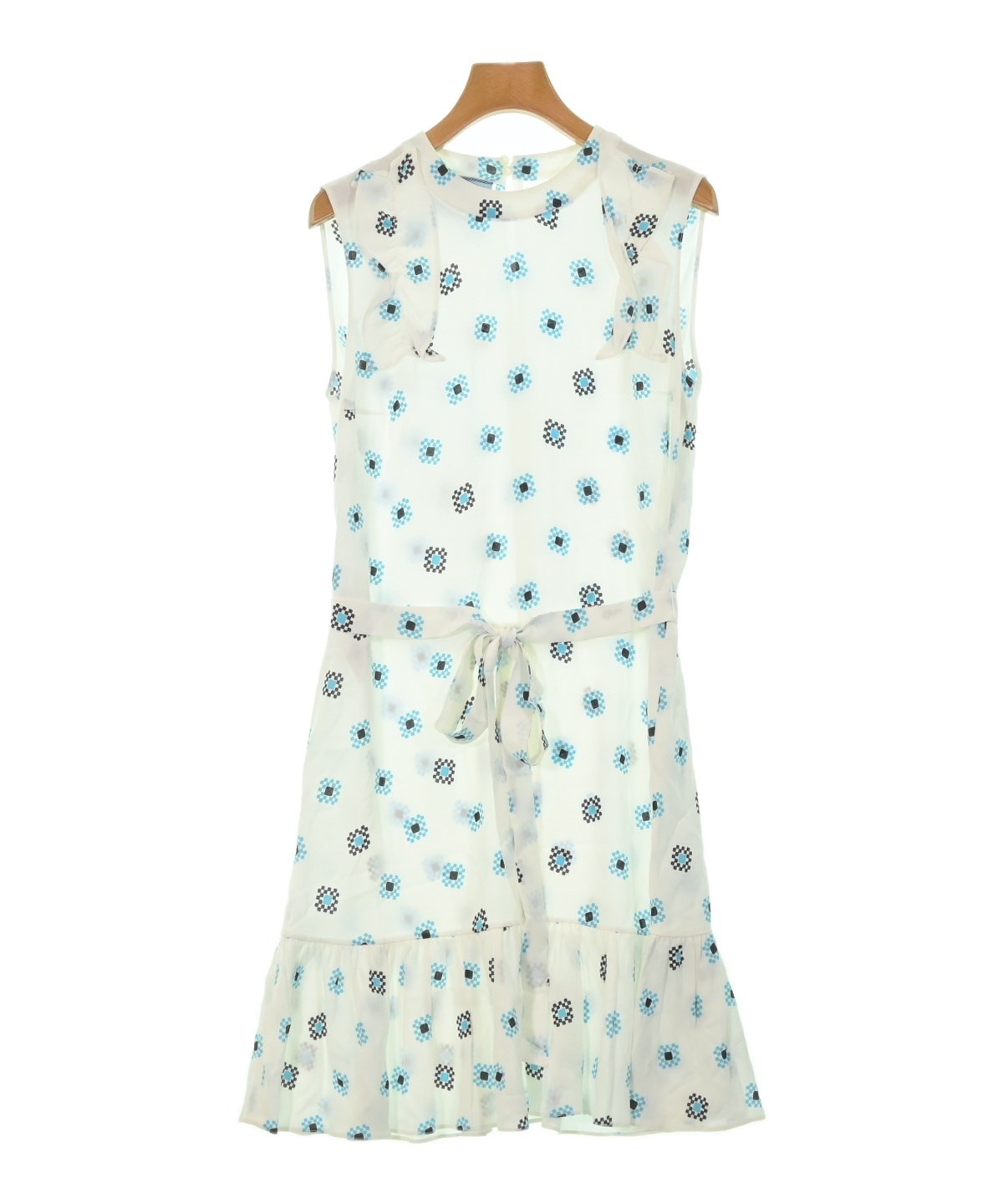 PRADA プラダ ワンピース 白x水色x黒(総柄) 4103725E0080 PRADA(プラダ)ワンピース 白 サイズ:38(S位) レディース