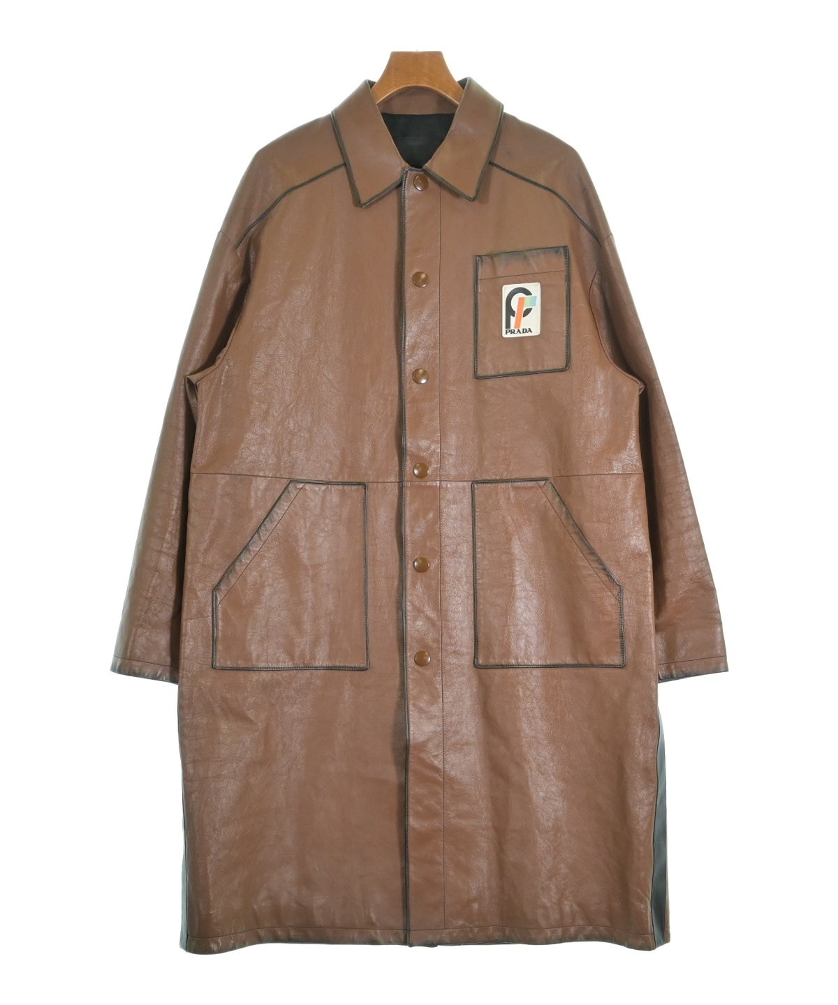 イタリア製 00s PRADA ナイロン Pコート 中綿 ブラウン XLサイズ PRADA（プラダ）その他 茶 サイズ:-(L位) メンズ/2200597630019