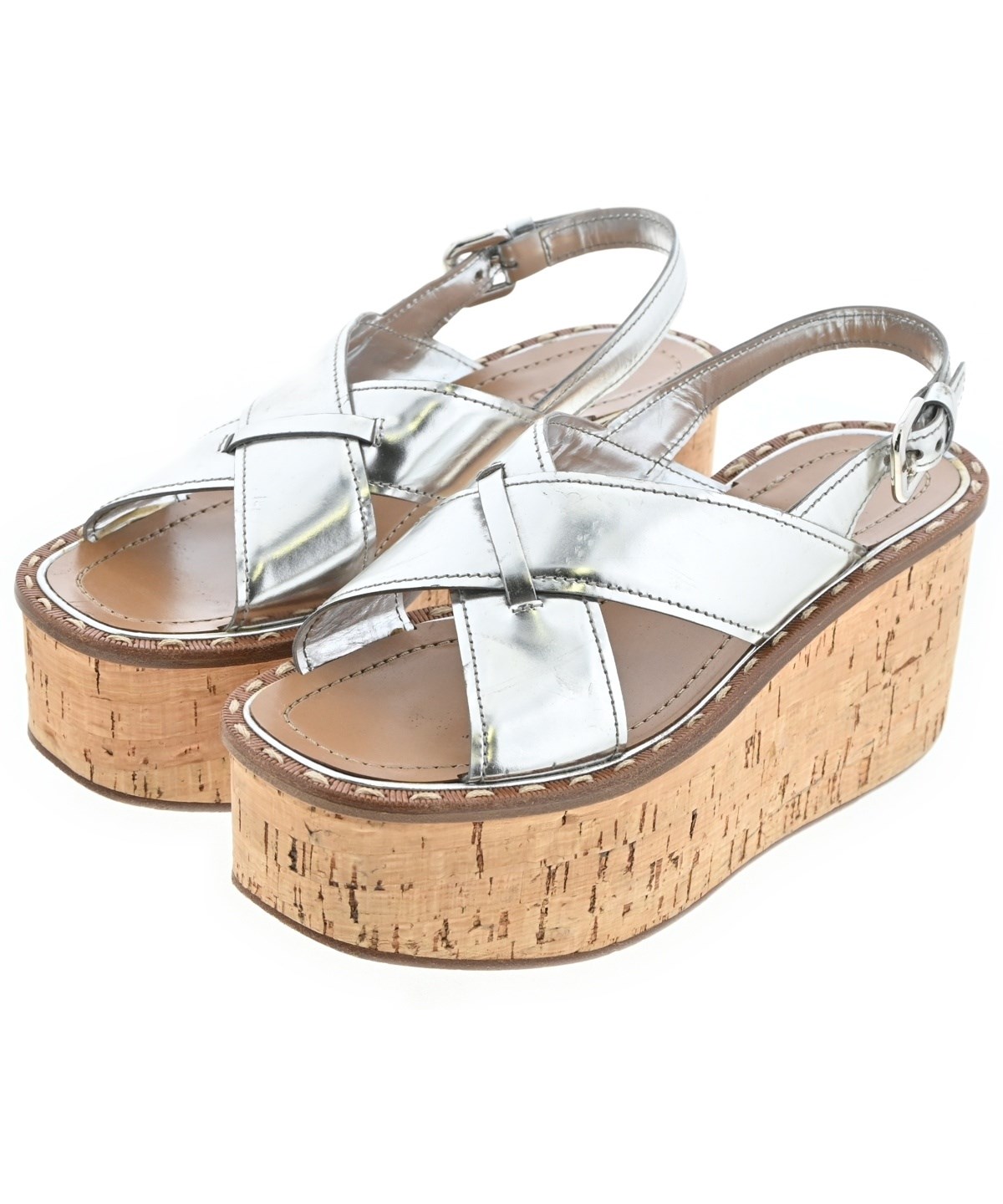 美品　プラダ　PRADA メタリックサンダル　オープントゥサンダル　シルバー PRADA（プラダ）サンダル シルバー サイズ:EU37 1/2(24cm位