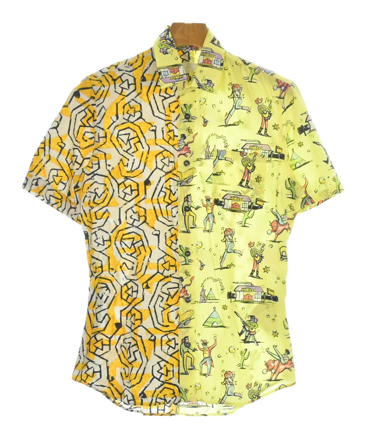 90's【プラダ】ALL OVER PATTERN レギュラーカラーシャツ PRADA（プラダ）カジュアルシャツ 黄 サイズ:38(S位) メンズ