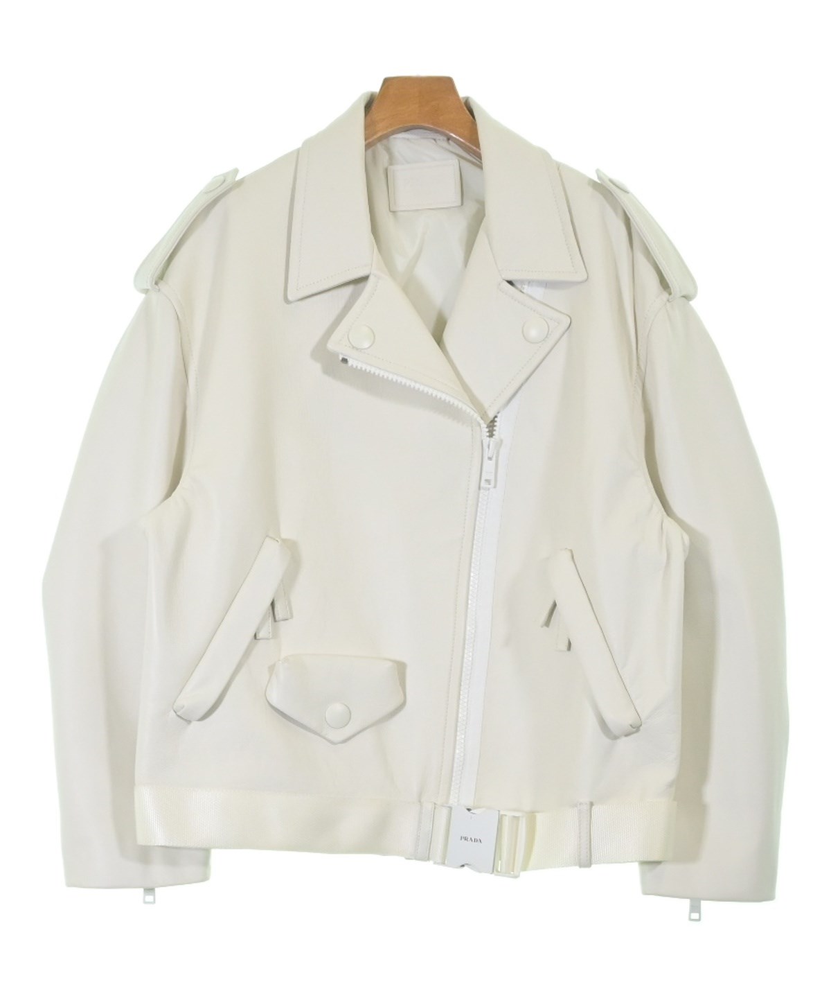 PRADA プラダ　ホワイトシングルライダースジャケット PRADA（プラダ）ライダース 白 サイズ:40(M位) レディース
