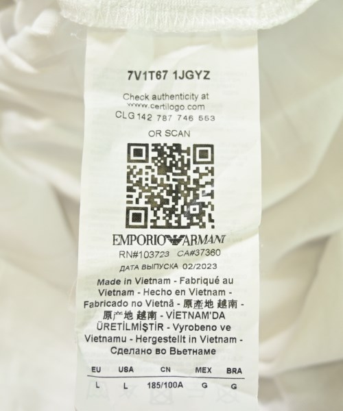 EMPORIO ARMANI（エンポリオアルマーニ）Tシャツ・カットソー 白 サイズ:L メンズ/2200715235249