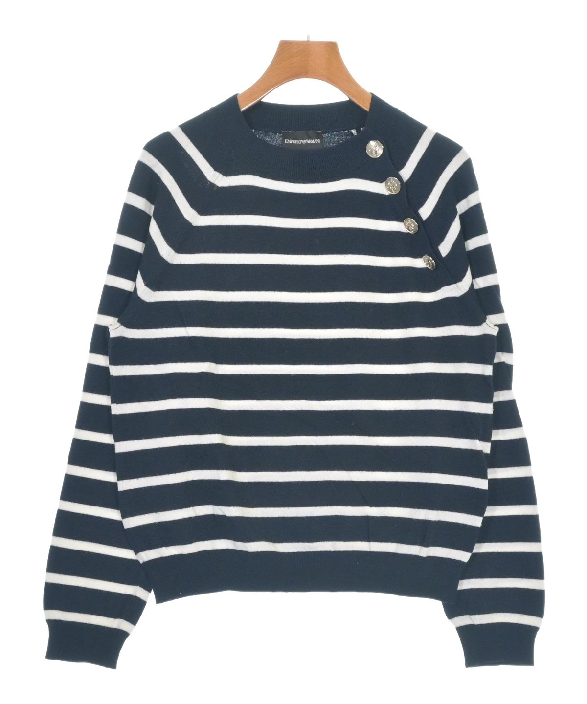 ★刺繡ロゴ★ EMPORIO ARMANI ニット シャツ バンドカラー 紺 EMPORIO ARMANI（エンポリオアルマーニ）ニット・セーター 紺 サイズ:S