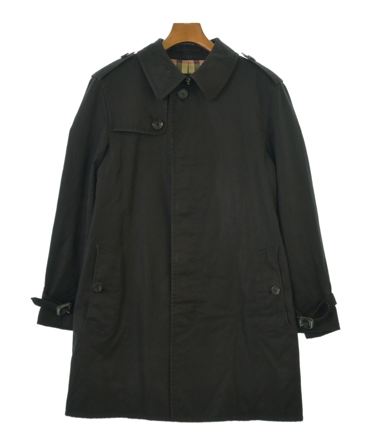 バーバリーロンドン ステンカラーコート ポリエステル 黒 M メンズ　D024 超美品 バーバリーロンドン】メンズ ステンカラーコート M 黒 ノバ