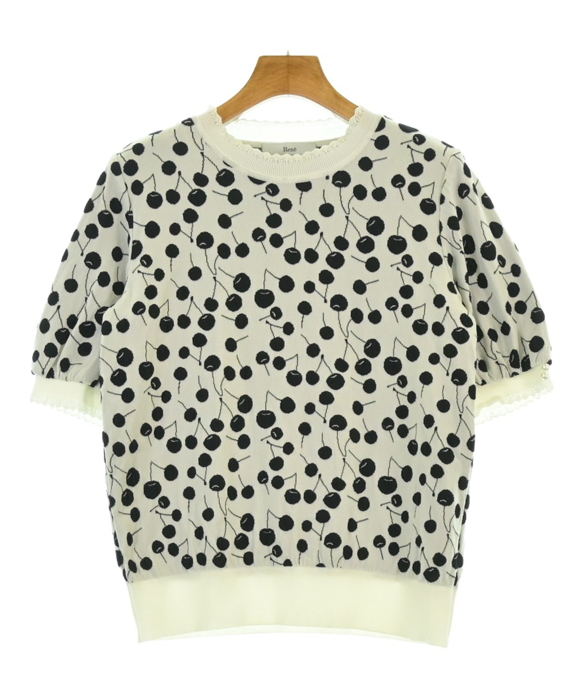 ルネ Rene パフスリーブ ニット R刺繍 コットン プルオーバー 38 白 Rene（ルネ）ニット・セーター 白 サイズ:36(XS位) レディース