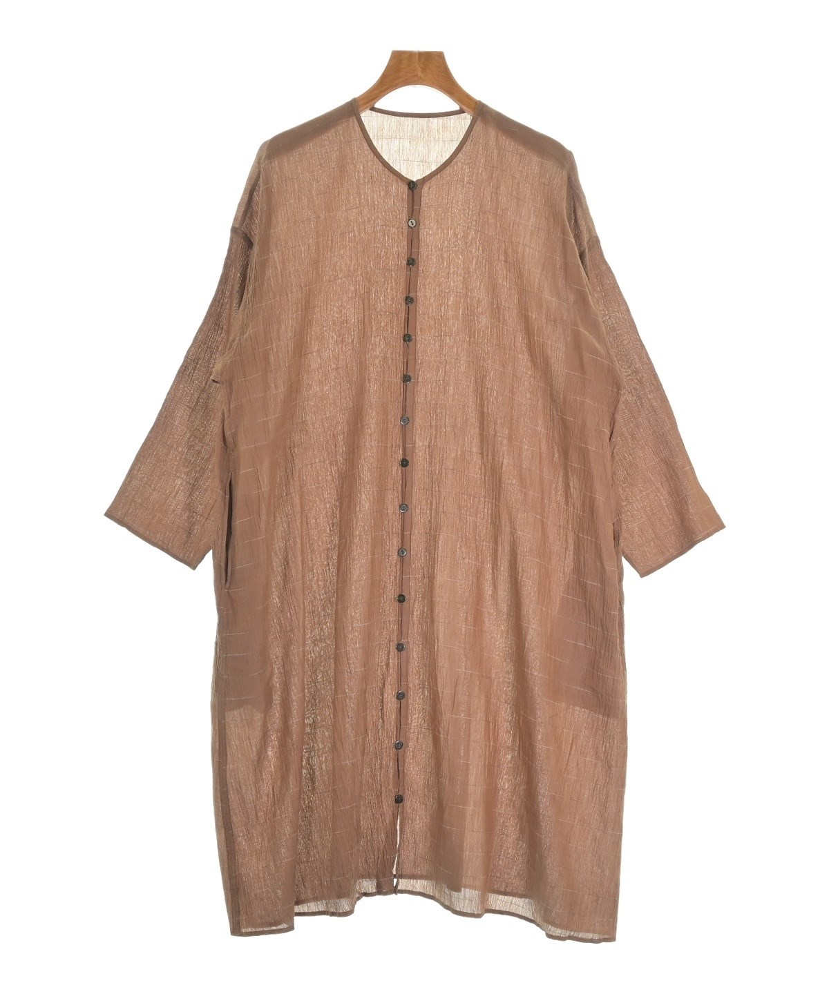 【値引価格コメント欄に】ヨーガンレール 綿絹長袖ロングワンピース フリー 茶 値引価格コメント欄に】ヨーガンレール 綿絹長袖ロングワンピース