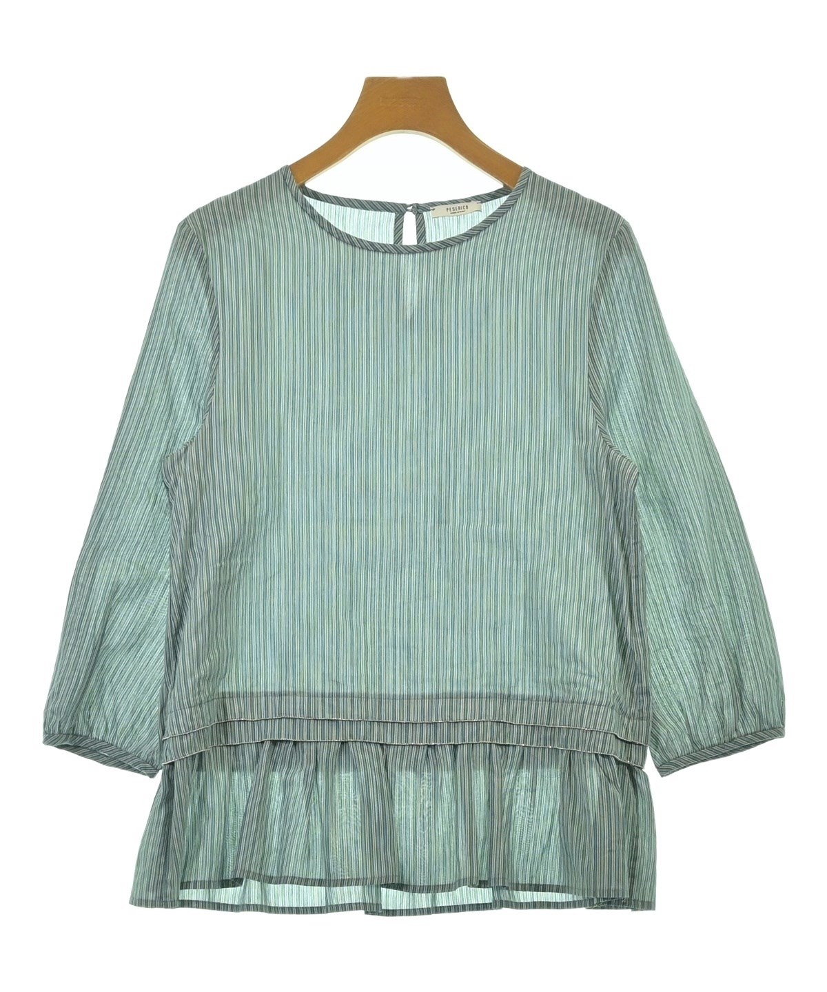 良品 PESERICO ペセリコ ストライプ柄 シアーブラウス サイズ42 グリーン レディース 古着 中古 USED PESERICO 良品 ペセリコ ストライプ柄 シアーブラウス サイズ42