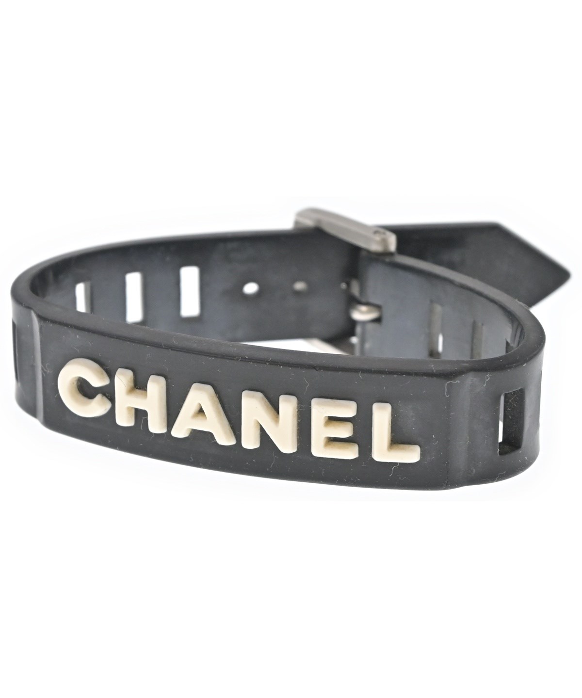 【ジャンク】CHANEL チェーンブレスレット 黒 CHANEL(シャネル) チェーン×レザーバングル シルバー×ブラック